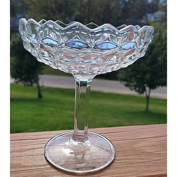 Fostoria American Pattern Clear Compote Stemmed 6 inches FLAW - Picture 1 of 14